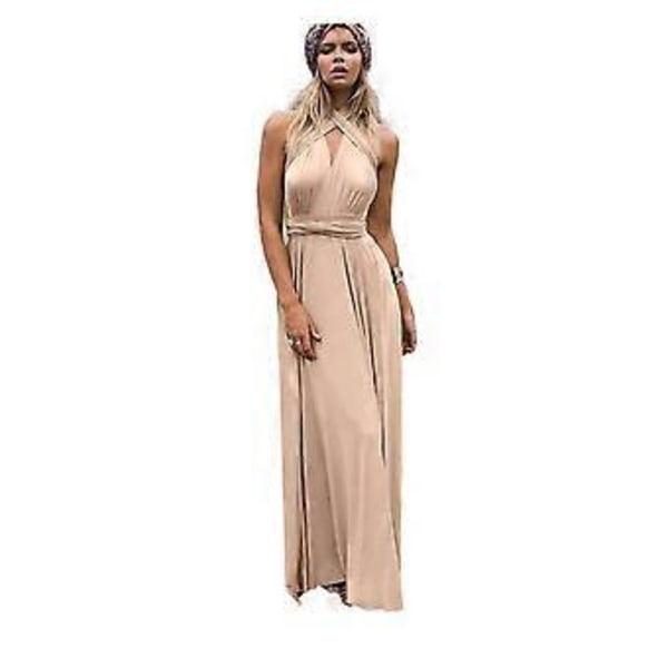Kvinders Aften Multi Way Wrap Brudepige Formelle Lange Maxi Konvertible Kjole (L Champagne)