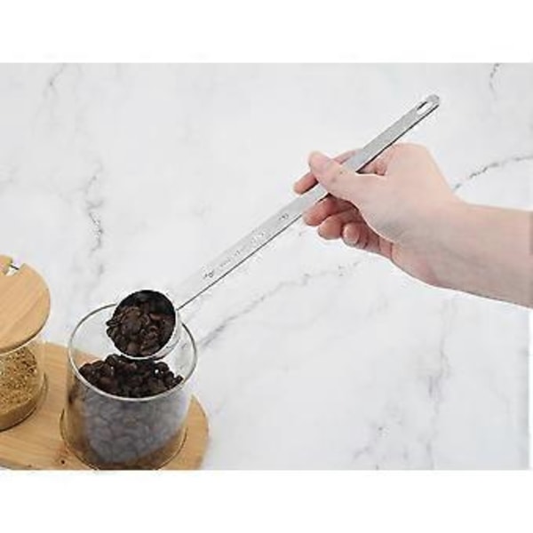 Kaffeskopa i rostfritt stål med långt handtag, 15 ml mätsked