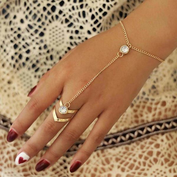 Boho Krystal Armbånd Guld Armbånd Ring Smykker til Kvinder