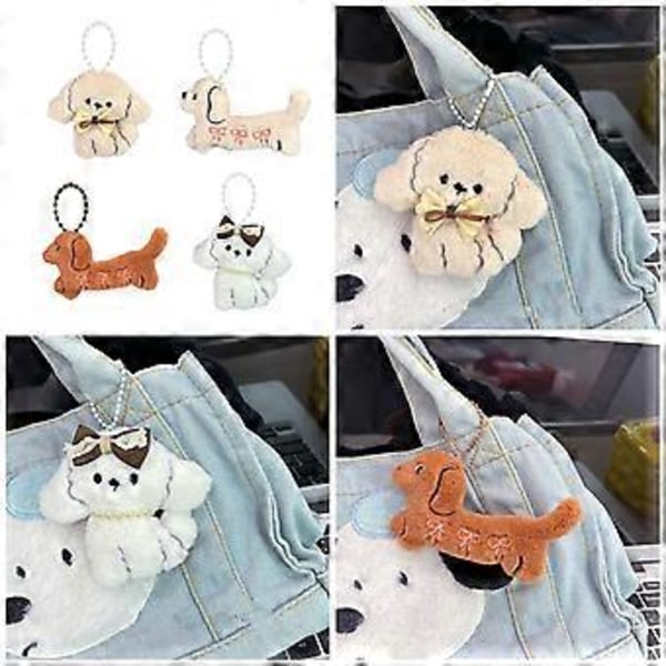 Hundeformet Plys Nøglering Blød Udstoppede Dyr Nøglering Tilbehør Taske Dekoration til Hverdagsbrug Børn Fødselsdagsgave Beige( Beige)