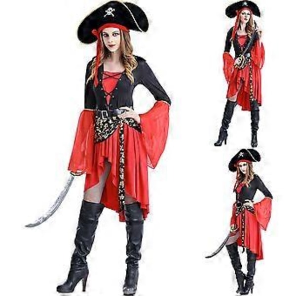Smuk Pirat fra Caribien Sværdkæmper Bukaneer Kvinder Halloween Karneval Cosplay Flot Kjole Kostume (L)