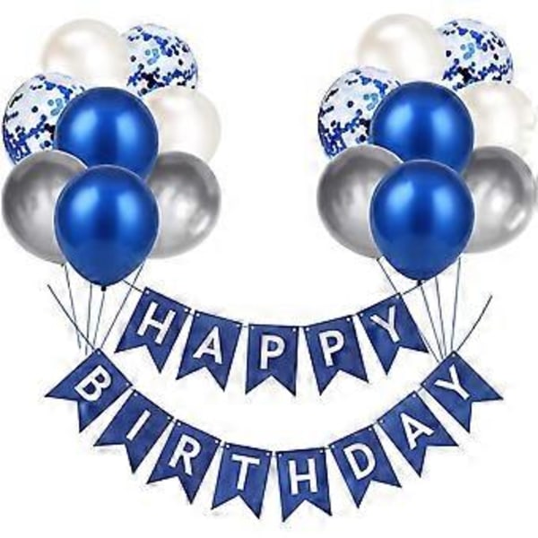 Grattis på födelsedagen Banner Girlang Royal Blå Festballonger Konfetti Latex Ballon Festbanner För Pojkar Kvinnor Män Födelsedag Banner Dekoration
