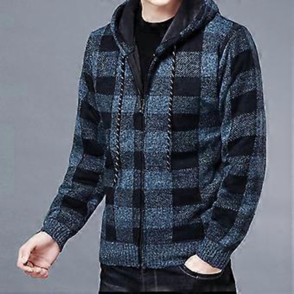Fianao Mænd Jakke Ternet Mønster Åndbar Polyester Trøje Hoodie til Vinter (L Blå)