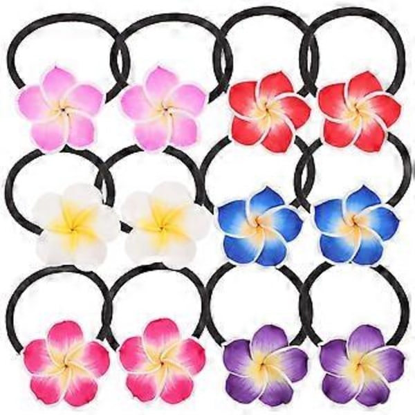 12 stk. Keramisk Materiale Frangipani Form Hårring Blomst Hår Elastik Sort Elastik Blomst