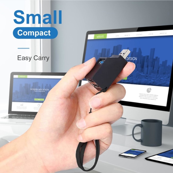 (Sort) 3 Port USB 3.0 Hub (2 USB 2.0 + USB 3.0), Bærbar Adapter, USB Dock