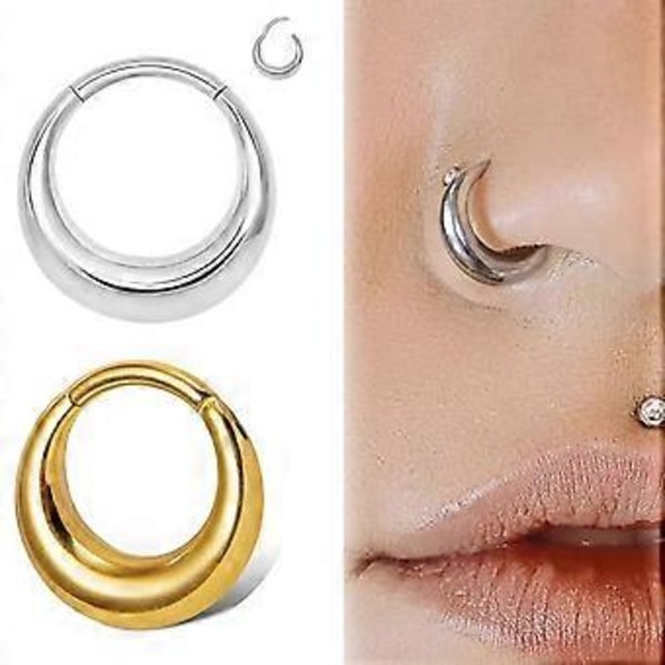 Komfortabel mote Nese Clip Ornament Distinkte Elliptiske Neseringer Kirurgisk Stål Nese Mansjett Smykker (1.2 10mm Gull)