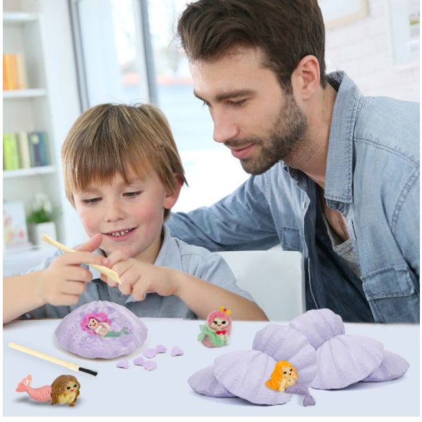 Havfrue Gemstone Shell Dig Kit – Grav 12 ægte havfruer, STEM Sci