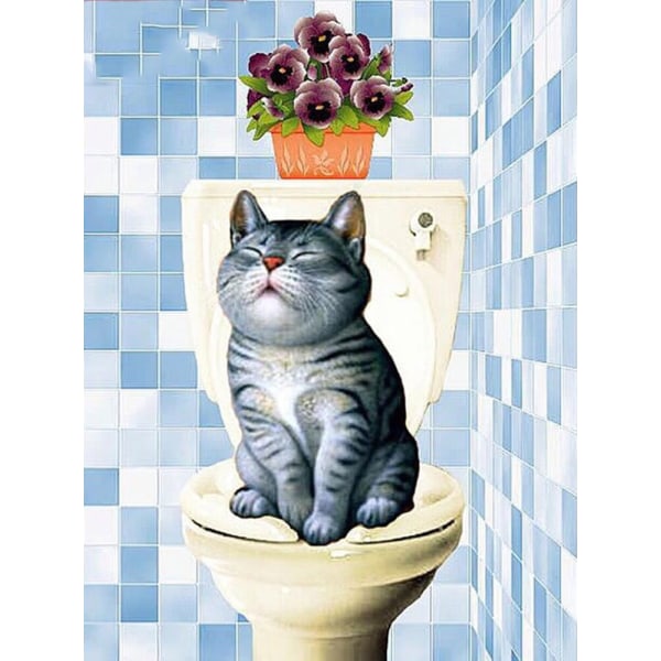 30 x 40 cm, chat sur les toilettes Diamond Painting Broderie Di