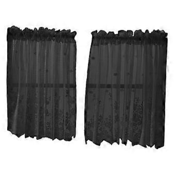 Broderede vinduesvoile gardiner, kappe, trin, pink-kappe-130x41cm (Sort-2 lag-74x61cm)