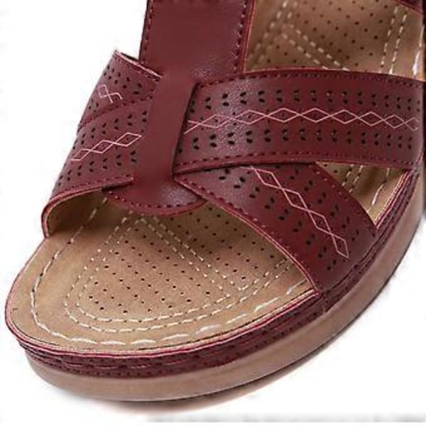 Sandaler för kvinnor med tjock sula och sömmar, stor storlek, sommar, kilklack, tofflor (EU 39 Burgunder)