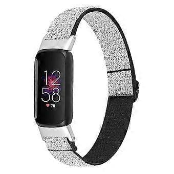 Elastisk nylonklokkereim Solo Loop justerbar erstatningsreim kompatibel med Fitbit Luxe (sølv)