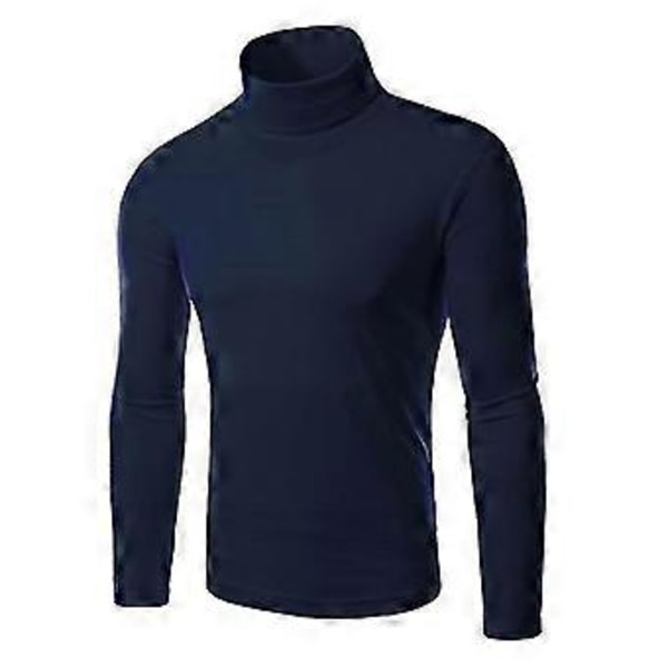 Herre Strikk Roll Turtle Neck Pullover Genser Topper Bluse (M Marineblå)