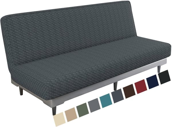 Mørkegrå 3-seters stretch sofaovertrekk uten armlener, Adjusta