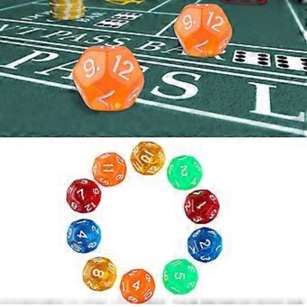 10x Akryl Krystal Transparent D12 12 Sidet Farverige Terninger Poker Spil Terningesæt