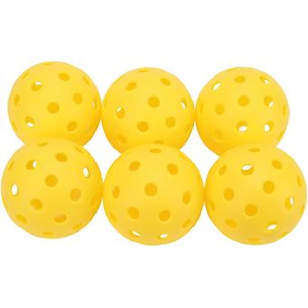 6-pack Plast Pickleball Set med Hål Hål Hål Gul Standard Utomhusträning Picklball med Hål Hål Hål Gul