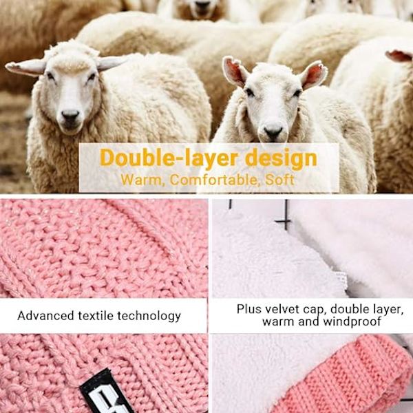 Neulopipo, lämmitetty neulottu hattu fleece-vuoratulla huivilla, talvi B