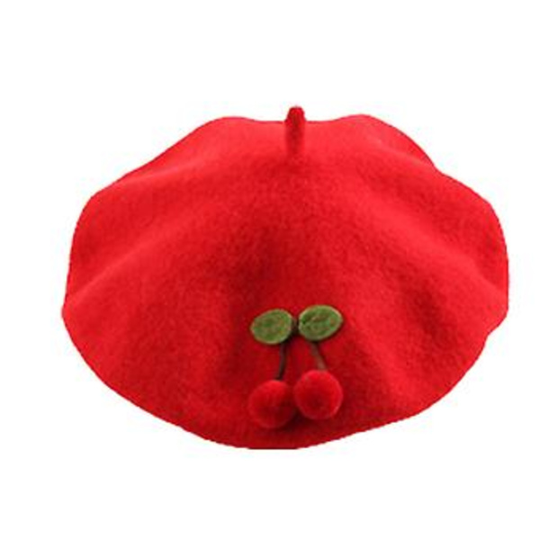 Elegantti Tyttöjen Maalarin Hattu Lapsille Kirsikka Beretti Kahdeksankulmainen Hattu Koiran Kävelyyn (Punainen)