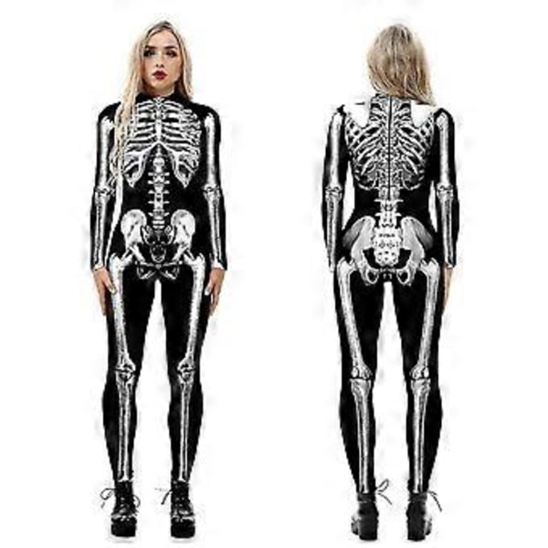 Nyt Halloween Skelet Kostume Til Børn Og Voksne, Behagelig Onesie Jumpsuit Hurtig (L Sort)