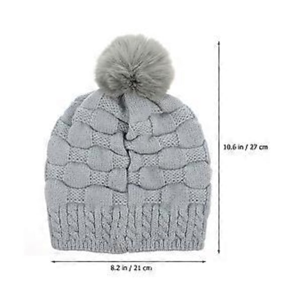 1 st Varm Mössa för Vinter och Höst med Plyschboll, Stickad Mössa Enfärgad Mode