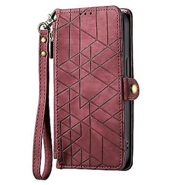 Geometriskt blixtlåsfodral med sidospänne i läder för Samsung Galaxy A34 5g (rosa) (röd)
