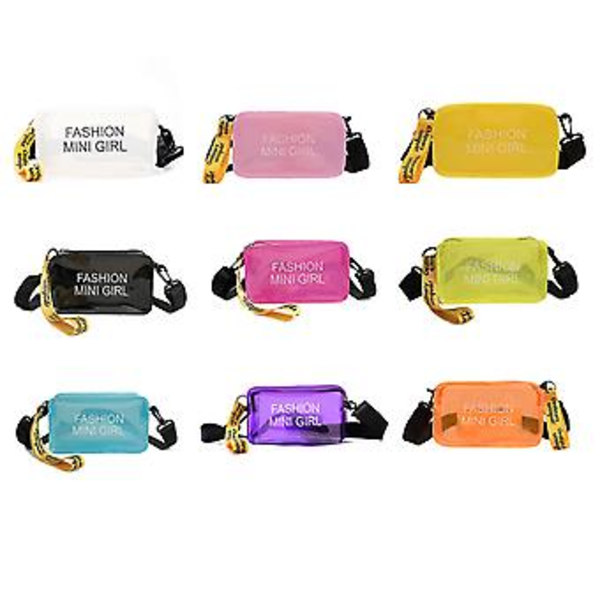 Transparent Crossbodyväska för Kvinnor Godisfärg Bokstav Mode Sommar Mini Axelremsväska PVC Jelly Liten Tote ( Blå)