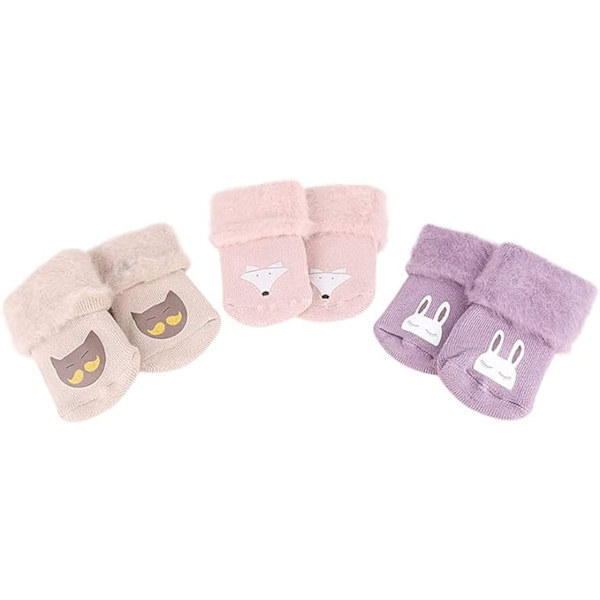 3 par 1-3 år flicka Tjocka halkfria babysockor med grepp Flicka