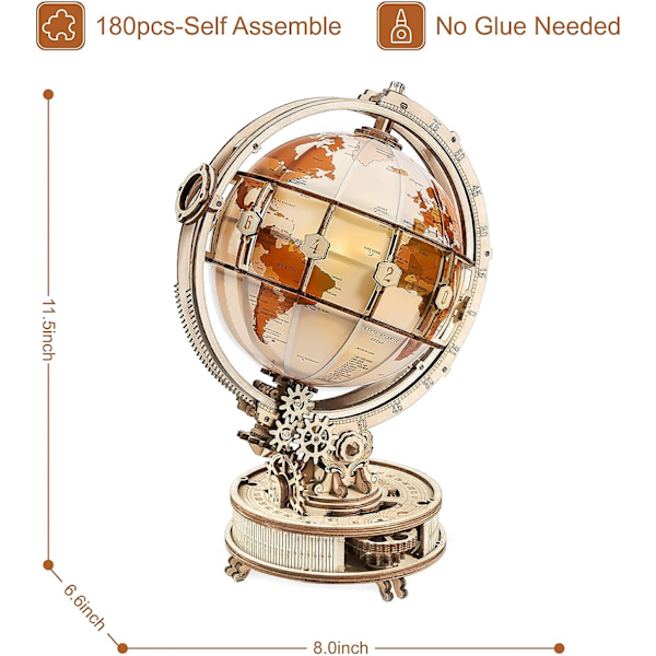 3D-träpussel Luminous Globe för vuxna Trämodell att bygga Mekanisk modell för festival