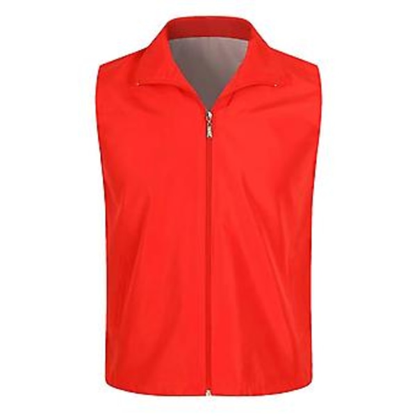 Veste uden ærmer med revers, lommer, lynlåslukning, mesh-foring, udendørs, frivillig, lys farve, slank pasform, arbejdsvest (XL rød)
