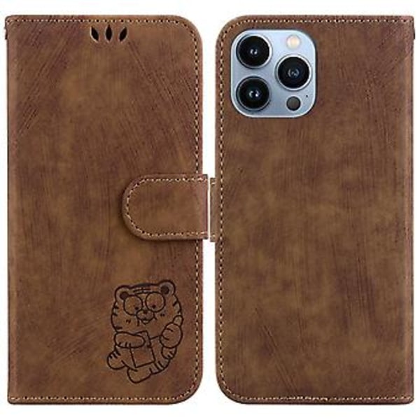 Embosset Lærveske For iPhone 15 Pro Max (Brun)