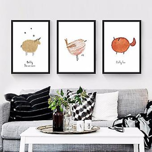 Wekity Word Meets Animals 4 Väggkonst Canvas Print Poster, Enkel Kreativ Akvarellkonst Ritning Dekoration för Hem Vardagsrum Sovrum Kontor och Barn