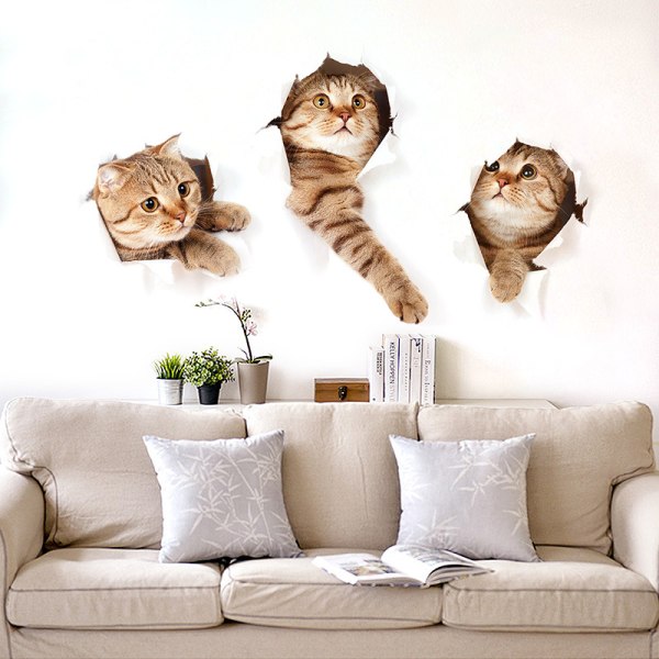 Autocollant Chat 3D, 3PCS Sticker Mural Chat Autocollant Muraux