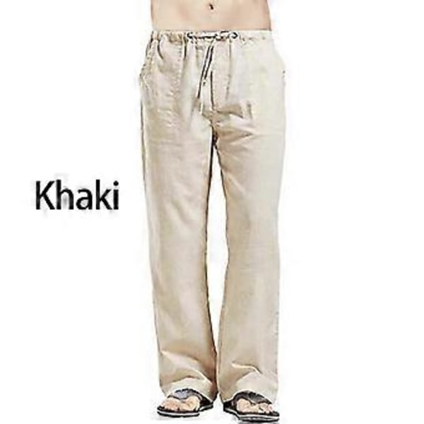 Miesten Plus-kokoiset suorat juhlahousut, löysät housut, pellavahousut, joustava vyötärö, muodikkaat vapaa-ajan housut (3XL khaki)