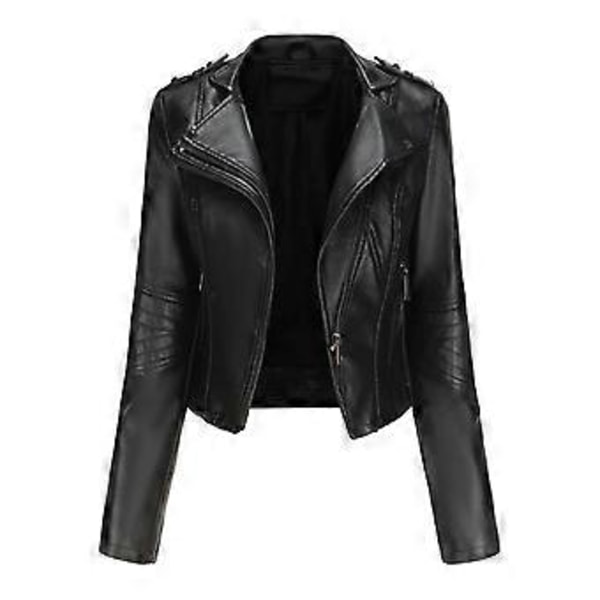 Naisten takit niiteillä, keinonahkainen, käänteet, vetoketjullinen bomber-takki, lyhyt, slim fit, moottoripyörätakki, rento katutyyli, päällysvaate (M musta)