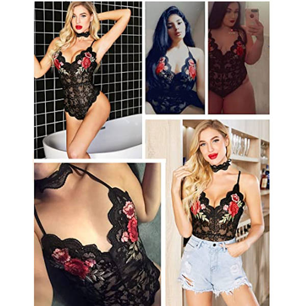Naisten Teddy-alusasut Seksi pitsi Bodysuit Yksivärinen Babydoll Embroi