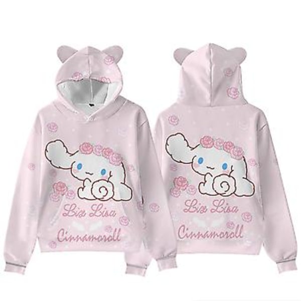 Damer Kawaii Cinnamoroll Tegneserie Anime Hoodies Kvinders Mode Trykt Sød Katteøre Hættetrøje Casual Jumper Tops Langærmet Trøjer (M C)