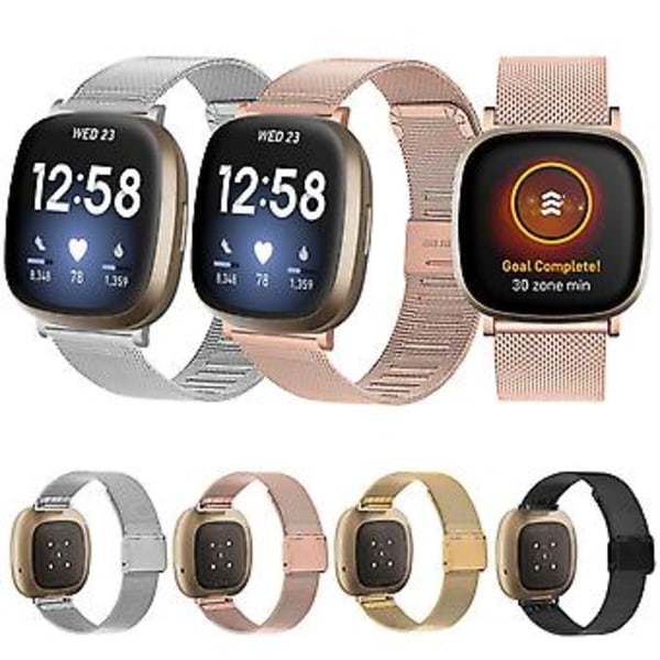 Metallklokkearmbånd for Fitbit Versa 4 / Sense 2 (Svart)