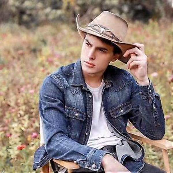 Blød Cowboyhat i Filt med Tilspidset Front, Egnet til Mænd og Kvinder, Unisex, Festival, Ferie, Nytårsgave, Camel (Camel)