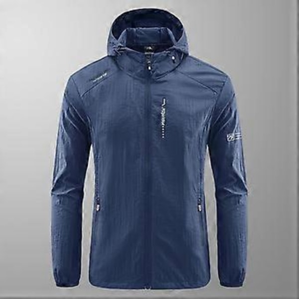 Sommar Utomhus Snabbtorkande Solskyddande Tunn Jacka Herr Vandring Fiske Cykling Huva Gym Sport Vindjacka Ultralätt Kappa (XXL mörkblå)