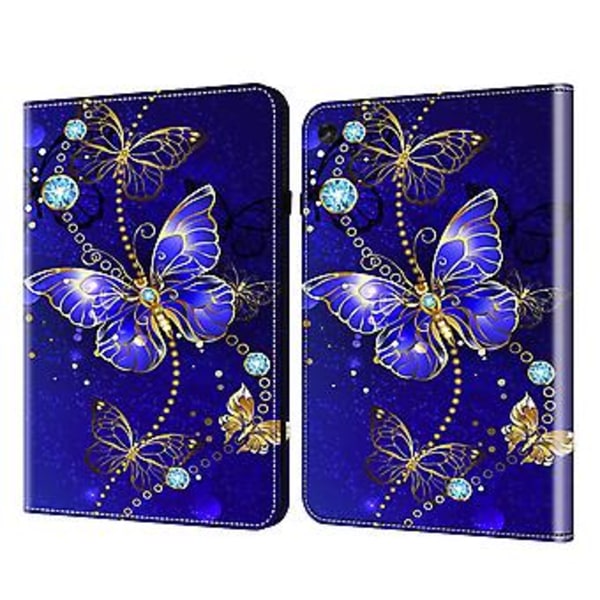 Malt farget lærveske for Lenovo Tab M10 (Diamant Sommerfugler)