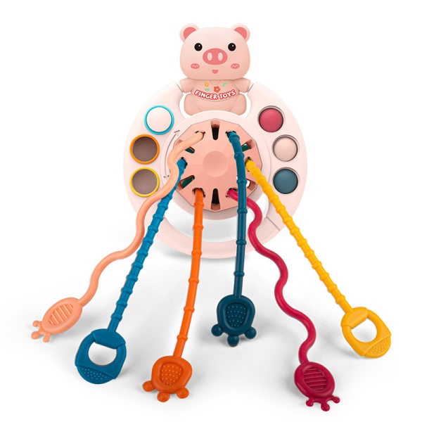5-i-1, rosa gris silikonremsa, leksak för sensorisk utbildning för barn