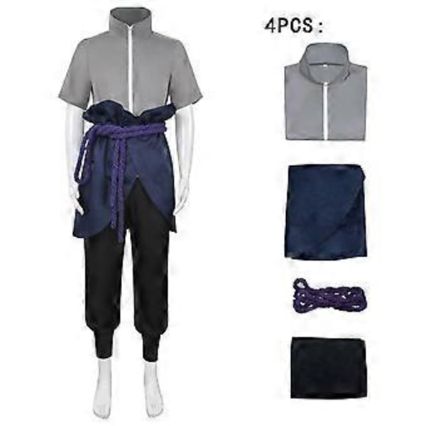 NARUTO Ninja Uchiha Sasuke Cosplay Kostym Set Party Maskerad Halloween Kostym för Vuxen (M Grå)
