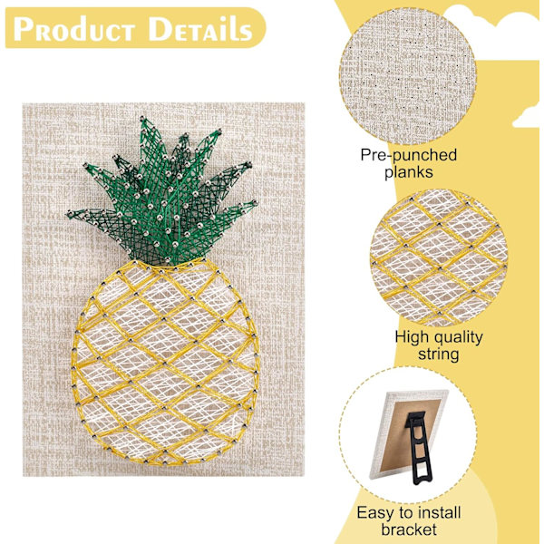 20cmx20cm DIY String Art Kit til begyndere Ananas DIY Kit til voksne teenagere børn Ananas String C