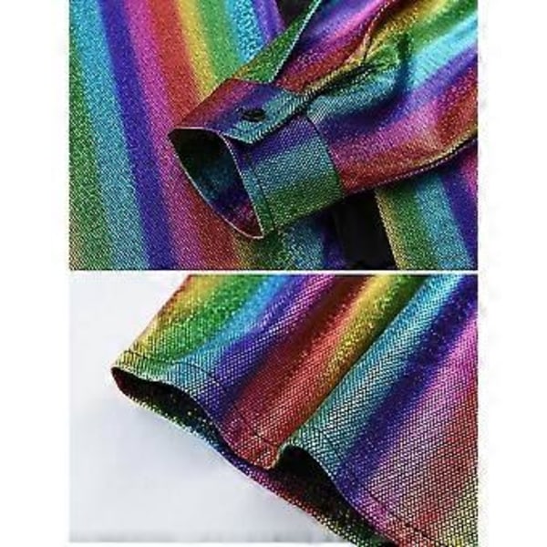 Herre Skjorte Langærmet Geometrisk Knap Lapel Skinnende T-shirt (M Multicolor)