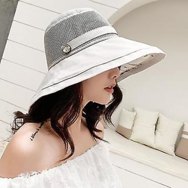 JUSCH Solhatt för Kvinnor, Mesh, Sommar, UV-Skydd, Bred Brätte, Strand, Fiskehatt (Ljusgrå)