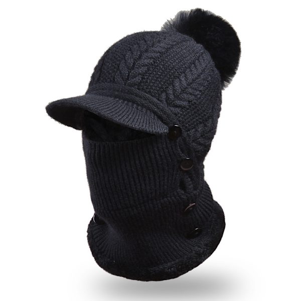 Lämmin fleece-huppuhattu - Musta kaulahuppu Neulotuhattu Paksu hattu