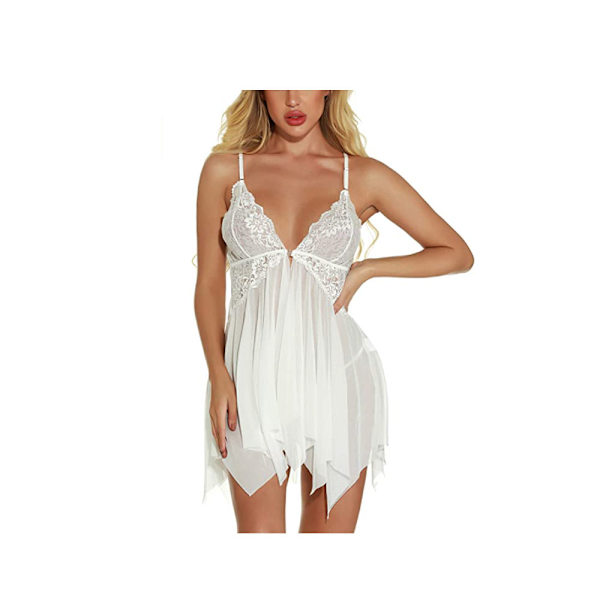 Lingerie til kvinder, blonde babydoll, sexet chemise, V-hals, mesh-nattøj