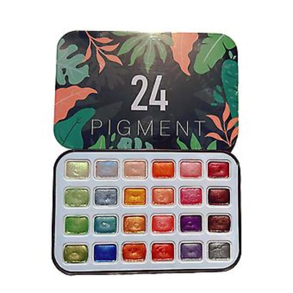 24 Farger Skinnende Solid Akvarellmaling Sett Sjarmerende Skinnende Tegnemaling for Kalligrafi (Regnskog)