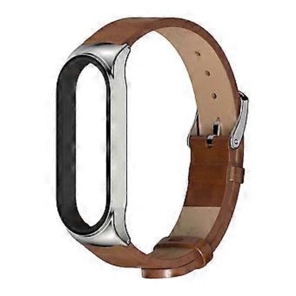 Xiaomi Mi Band 6 / 5 / 4 / 3:lle Nahkainen Ranneke (Ruskea Hopea)
