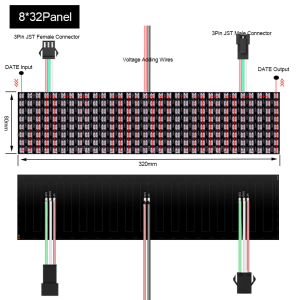 LED Phantom Pixel -näyttö WS2812, DC5V, 32 * 8cm ohjelmoitava RGB