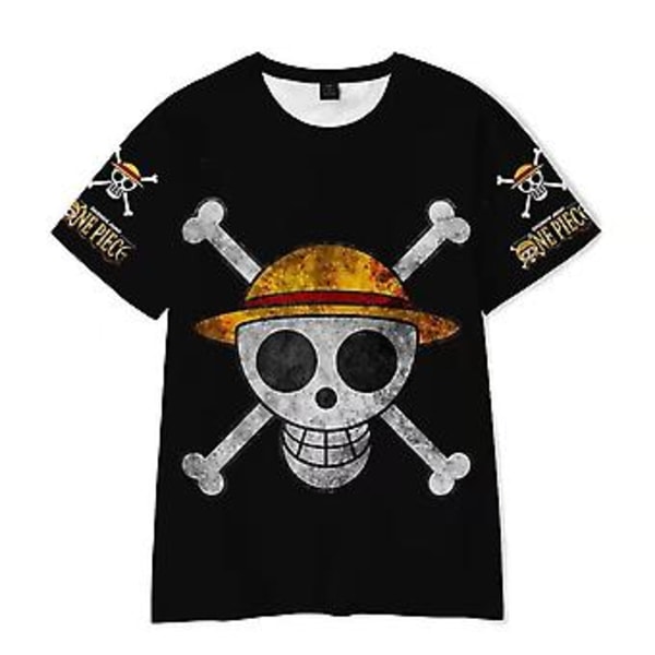 ONE PIECE Luffy Trykk Kort Ermet T-skjorte Anime Casual Tee Topper Sommer T-skjorter for Jenter og Gutter 6-10 År (7-8 År B)